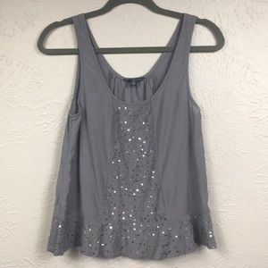 American Eagle Gray Sequin Tank Top Size Small